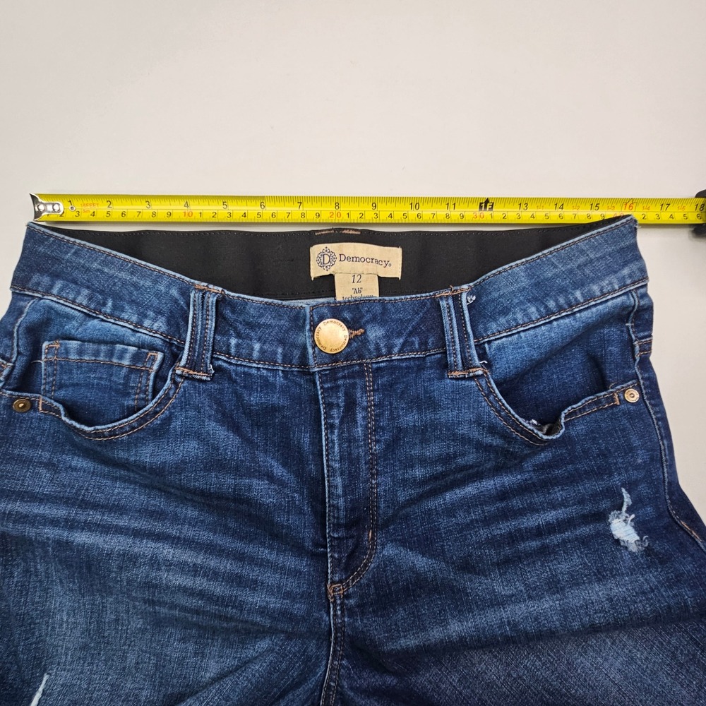 Democracy Jeans Women 12 Blue Ab Technology Bootcut Dark Wash Distressed - Picture 9 of 10